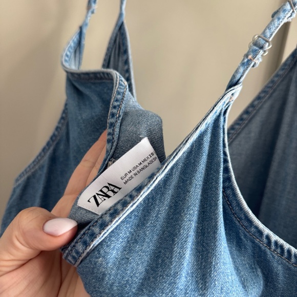 A-Line Denim 100% Cotton Dress Adjustable Straps Maternity Friendly ZARA WOMEN - Picture 5 of 7